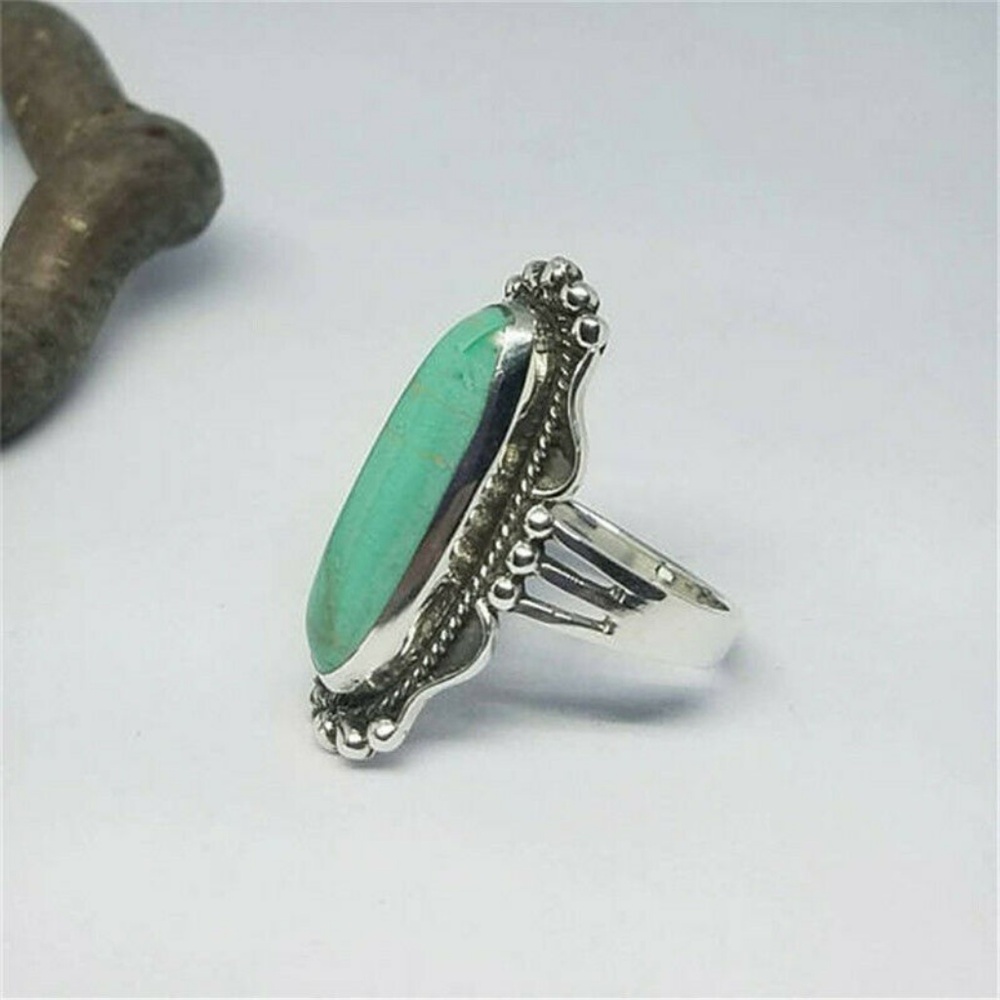 Silver Rectangular Turquoise Ring - Picture 2 of 3